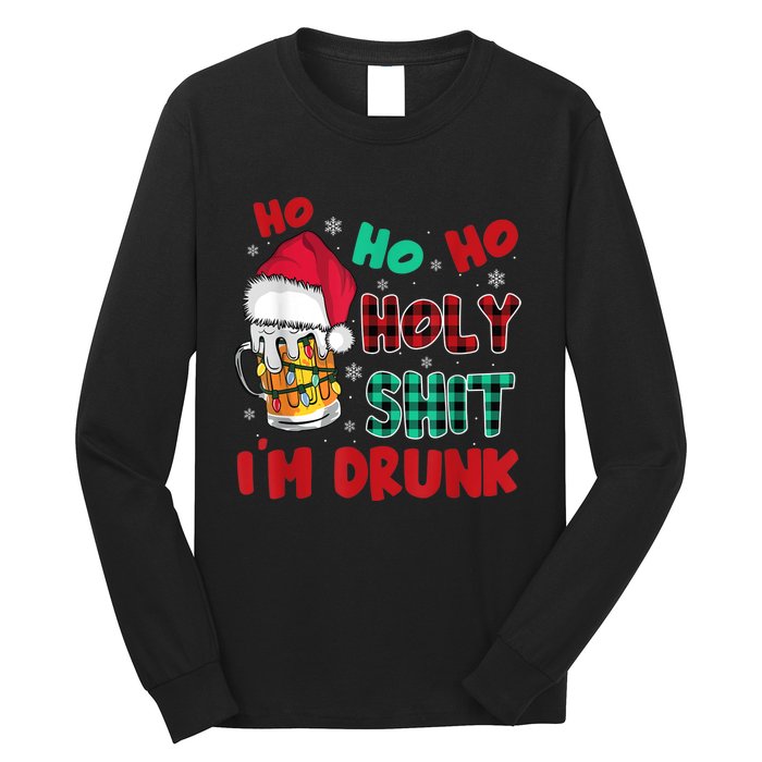 Ho Ho Holy Shit I'm Drunk Beer Santa Hat Christmas Drinking Long Sleeve Shirt