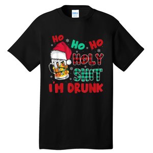 Ho Ho Holy Shit I'm Drunk Beer Santa Hat Christmas Drinking Tall T-Shirt