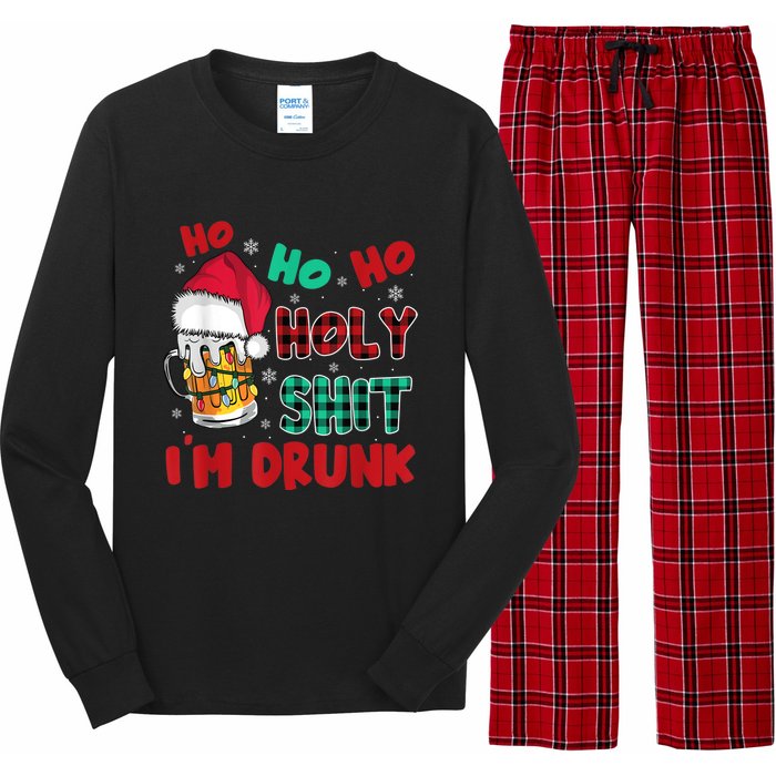 Ho Ho Holy Shit I'm Drunk Beer Santa Hat Christmas Drinking Long Sleeve Pajama Set