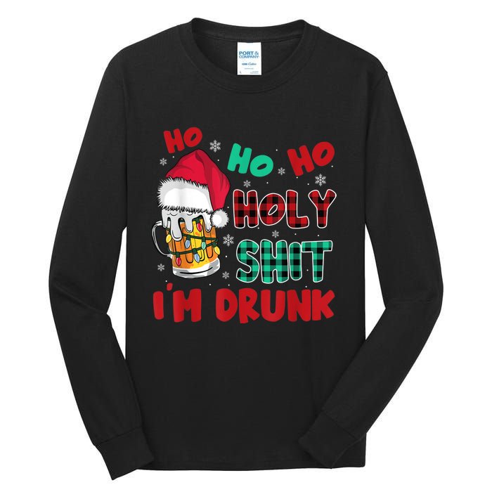 Ho Ho Holy Shit I'm Drunk Beer Santa Hat Christmas Drinking Tall Long Sleeve T-Shirt