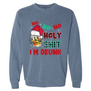 Ho Ho Holy Shit I'm Drunk Beer Santa Hat Christmas Drinking Garment-Dyed Sweatshirt