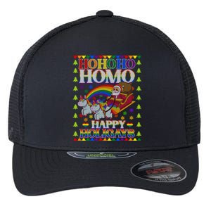 Ho Ho Homo Holigays Homosexual Lgbt Funny Ugly Christmas Cute Gift Flexfit Unipanel Trucker Cap