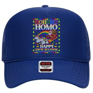 Ho Ho Homo Holigays Homosexual Lgbt Funny Ugly Christmas Cute Gift High Crown Mesh Back Trucker Hat