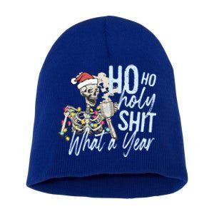 Ho Ho Holy Shit What A Year Cool Gift Funny Christmas Skeleton Gift Short Acrylic Beanie