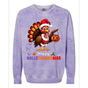 Happy Hallothanksmas Halloween Thanksgiving Christmas Colorblast Crewneck Sweatshirt