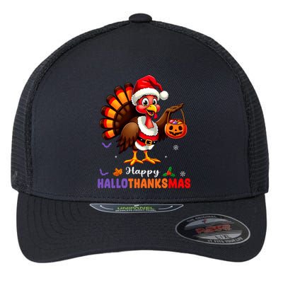 Happy Hallothanksmas Halloween Thanksgiving Christmas Flexfit Unipanel Trucker Cap