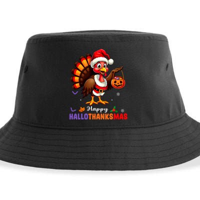 Happy Hallothanksmas Halloween Thanksgiving Christmas Sustainable Bucket Hat