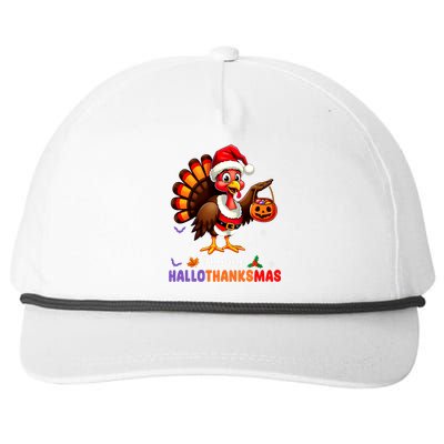 Happy Hallothanksmas Halloween Thanksgiving Christmas Snapback Five-Panel Rope Hat