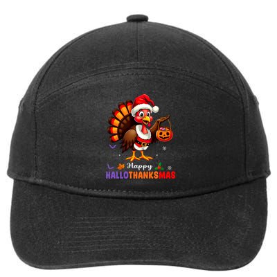 Happy Hallothanksmas Halloween Thanksgiving Christmas 7-Panel Snapback Hat