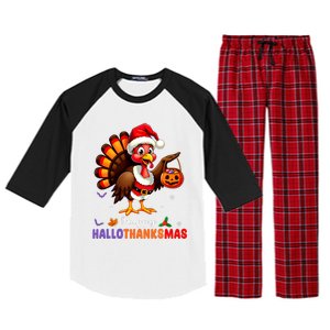 Happy Hallothanksmas Halloween Thanksgiving Christmas Raglan Sleeve Pajama Set