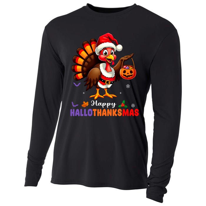 Happy Hallothanksmas Halloween Thanksgiving Christmas Cooling Performance Long Sleeve Crew