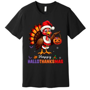 Happy Hallothanksmas Halloween Thanksgiving Christmas Premium T-Shirt