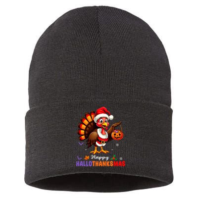 Happy Hallothanksmas Halloween Thanksgiving Christmas Sustainable Knit Beanie