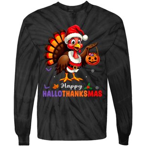 Happy Hallothanksmas Halloween Thanksgiving Christmas Tie-Dye Long Sleeve Shirt