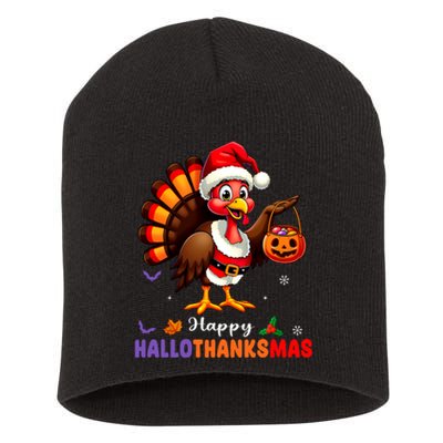 Happy Hallothanksmas Halloween Thanksgiving Christmas Short Acrylic Beanie