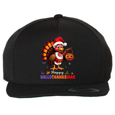 Happy Hallothanksmas Halloween Thanksgiving Christmas Wool Snapback Cap