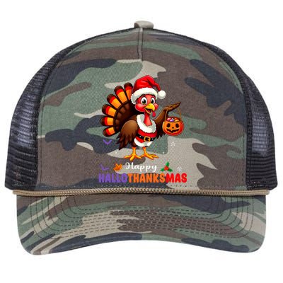 Happy Hallothanksmas Halloween Thanksgiving Christmas Retro Rope Trucker Hat Cap