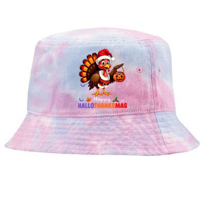 Happy Hallothanksmas Halloween Thanksgiving Christmas Tie-Dyed Bucket Hat