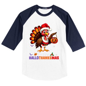 Happy Hallothanksmas Halloween Thanksgiving Christmas Baseball Sleeve Shirt