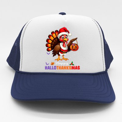 Happy Hallothanksmas Halloween Thanksgiving Christmas Trucker Hat