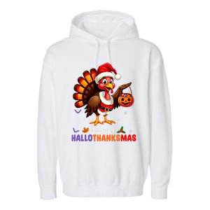 Happy Hallothanksmas Halloween Thanksgiving Christmas Garment-Dyed Fleece Hoodie