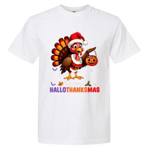 Happy Hallothanksmas Halloween Thanksgiving Christmas Garment-Dyed Heavyweight T-Shirt