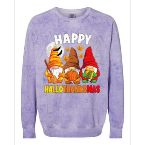 Happy HalloThanksMas Halloween Thanksgiving Christmas Gnomes Colorblast Crewneck Sweatshirt