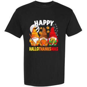 Happy HalloThanksMas Halloween Thanksgiving Christmas Gnomes Garment-Dyed Heavyweight T-Shirt