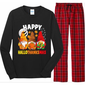 Happy HalloThanksMas Halloween Thanksgiving Christmas Gnomes Long Sleeve Pajama Set