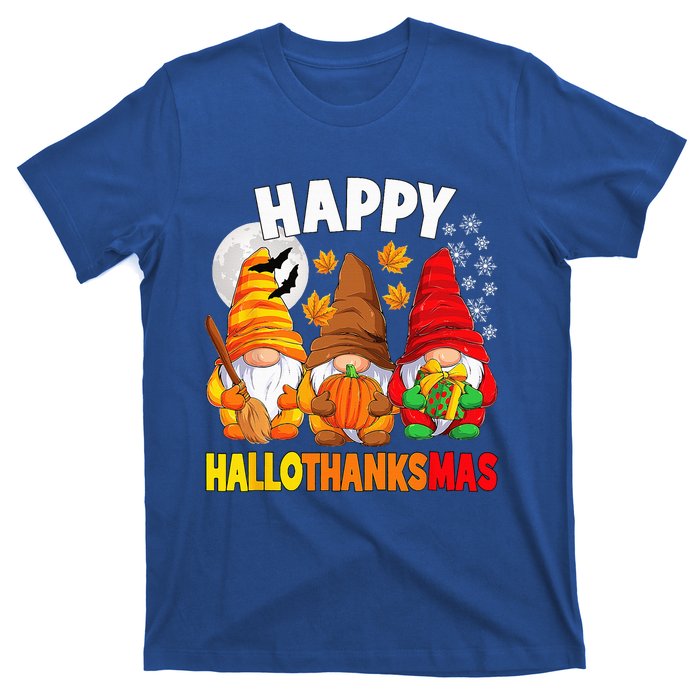 Happy HalloThanksMas Halloween Thanksgiving Christmas Gnomes T-Shirt