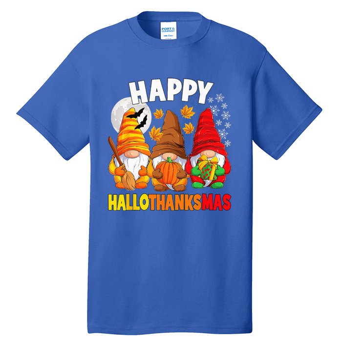 Happy HalloThanksMas Halloween Thanksgiving Christmas Gnomes Tall T-Shirt