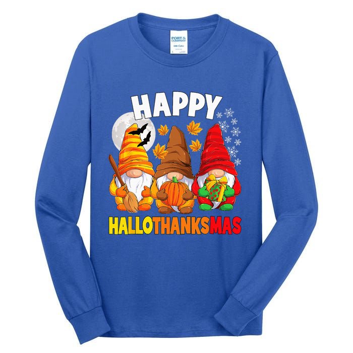 Happy HalloThanksMas Halloween Thanksgiving Christmas Gnomes Tall Long Sleeve T-Shirt