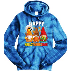 Happy HalloThanksMas Halloween Thanksgiving Christmas Gnomes Tie Dye Hoodie