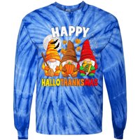 Happy HalloThanksMas Halloween Thanksgiving Christmas Gnomes Tie-Dye Long Sleeve Shirt