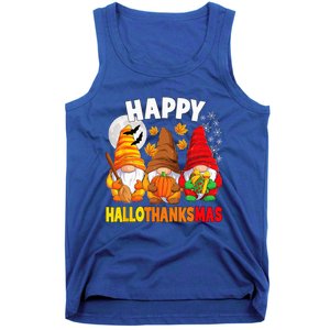 Happy HalloThanksMas Halloween Thanksgiving Christmas Gnomes Tank Top