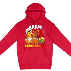 Happy HalloThanksMas Halloween Thanksgiving Christmas Gnomes Premium Pullover Hoodie