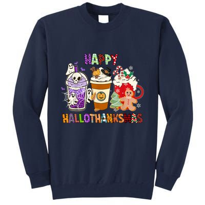 Happy Hallothanksmas Halloween Thanksgiving Christmas Design Tall Sweatshirt