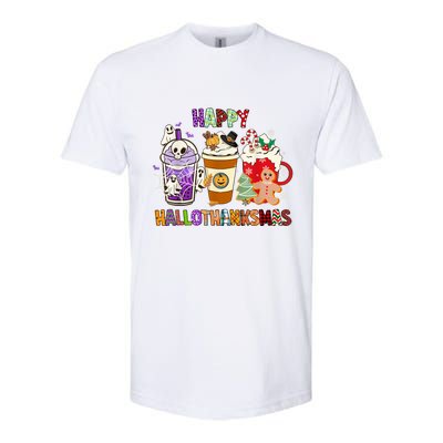 Happy Hallothanksmas Halloween Thanksgiving Christmas Design Softstyle® CVC T-Shirt