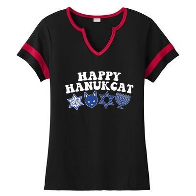 Happy Hanukkah Hanukcat Jewish Costume Menorah Cat Mom Dad  Ladies Halftime Notch Neck Tee