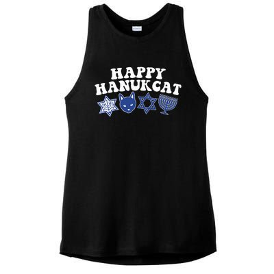 Happy Hanukkah Hanukcat Jewish Costume Menorah Cat Mom Dad  Ladies PosiCharge Tri-Blend Wicking Tank