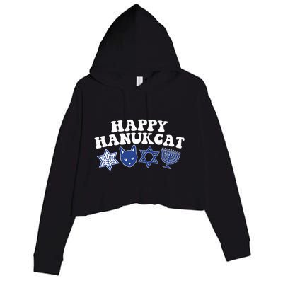 Happy Hanukkah Hanukcat Jewish Costume Menorah Cat Mom Dad  Crop Fleece Hoodie