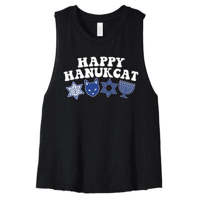 Happy Hanukkah Hanukcat Jewish Costume Menorah Cat Mom Dad  Women's Racerback Cropped Tank