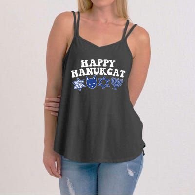 Happy Hanukkah Hanukcat Jewish Costume Menorah Cat Mom Dad  Women's Strappy Tank