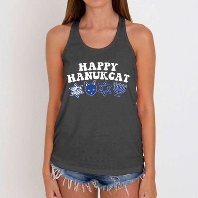 Happy Hanukkah Hanukcat Jewish Costume Menorah Cat Mom Dad  Women's Knotted Racerback Tank