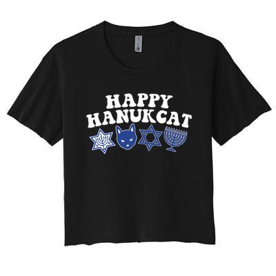 Happy Hanukkah Hanukcat Jewish Costume Menorah Cat Mom Dad  Women's Crop Top Tee