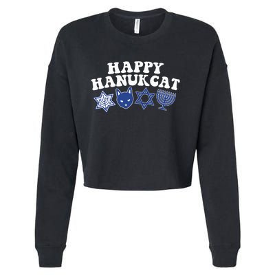 Happy Hanukkah Hanukcat Jewish Costume Menorah Cat Mom Dad  Cropped Pullover Crew