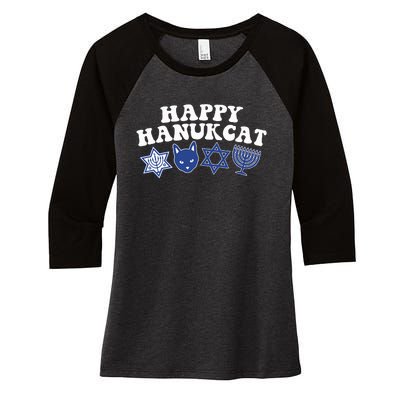 Happy Hanukkah Hanukcat Jewish Costume Menorah Cat Mom Dad  Women's Tri-Blend 3/4-Sleeve Raglan Shirt