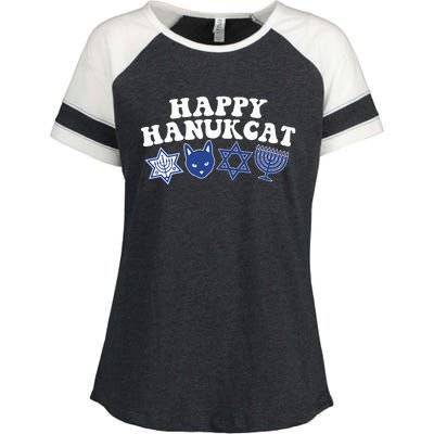 Happy Hanukkah Hanukcat Jewish Costume Menorah Cat Mom Dad  Enza Ladies Jersey Colorblock Tee