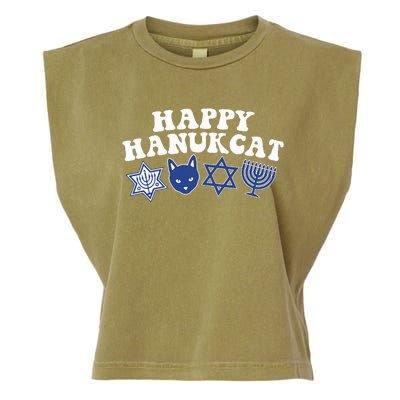 Happy Hanukkah Hanukcat Jewish Costume Menorah Cat Mom Dad  Garment-Dyed Women's Muscle Tee