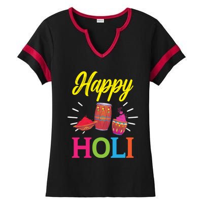 Happy Holi Hinduism Hindu Buddhist Holi Festival Gift Ladies Halftime Notch Neck Tee